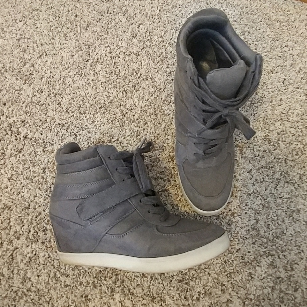 Madden Girl gray suede high top wedge sneakers 8.5